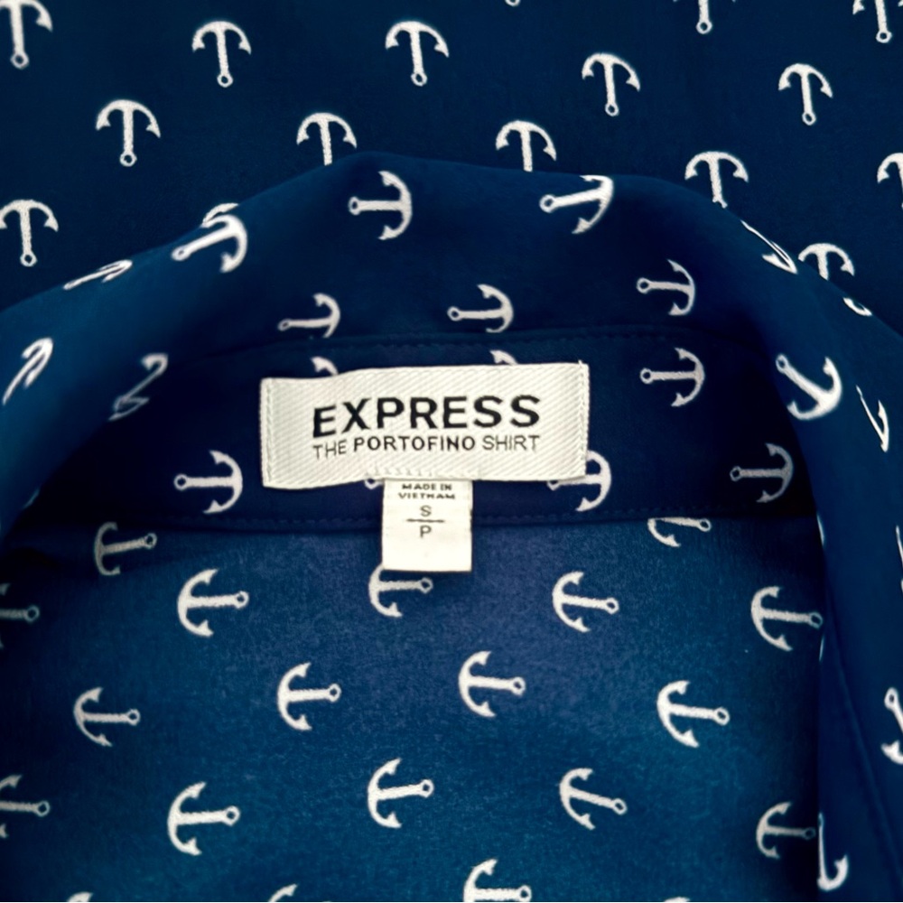 Express Navy Anchor Pattern Button Down Shirt S S… - image 3
